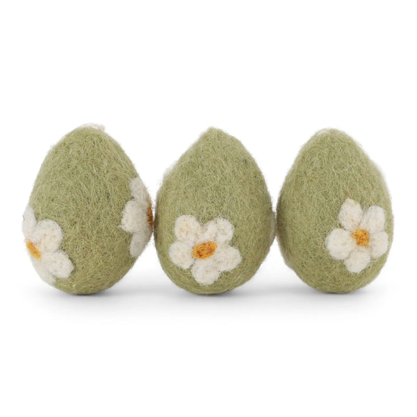 Filz Eier - Green Flowers | 3er Set