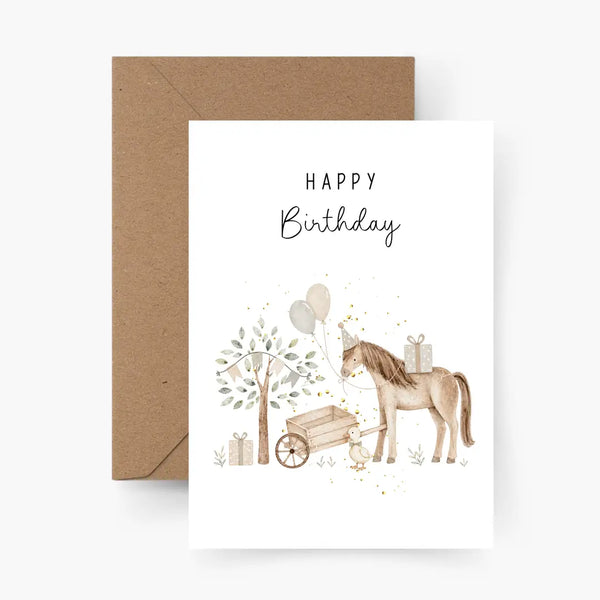 Happy Birthday | Pferd | Postkarte mit Umschlag