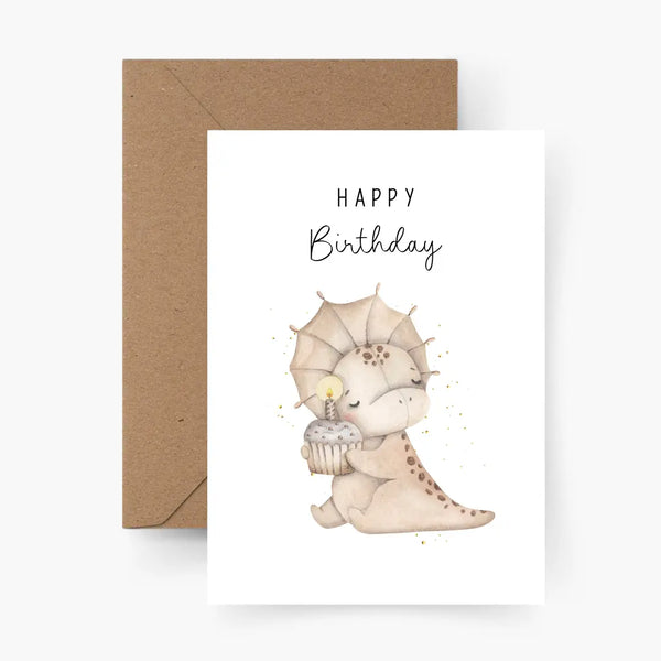 Happy Birthday | Dino | Postkarte mit Umschlag