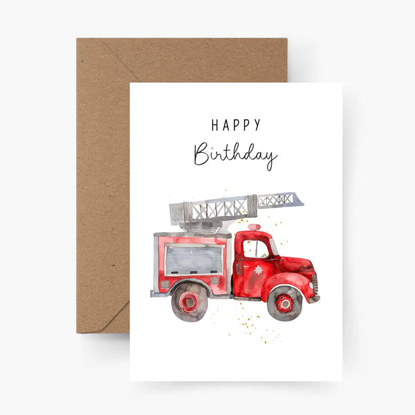 Happy Birthday | Feuerwehr | Postkarte mit Umschlag