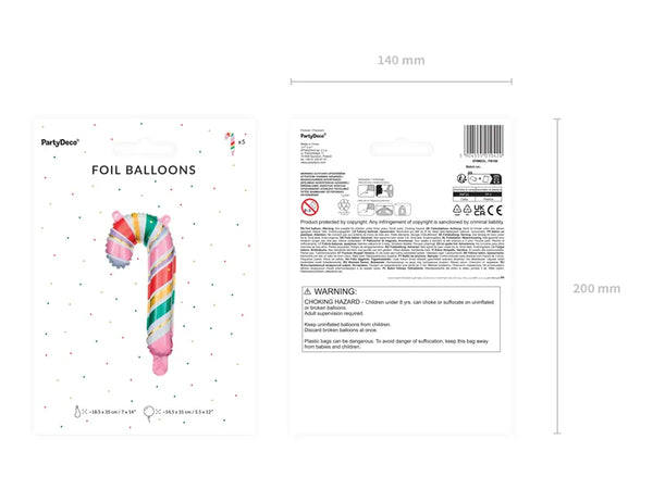 Folienballon | Zuckerstange | 18.5x35 cm