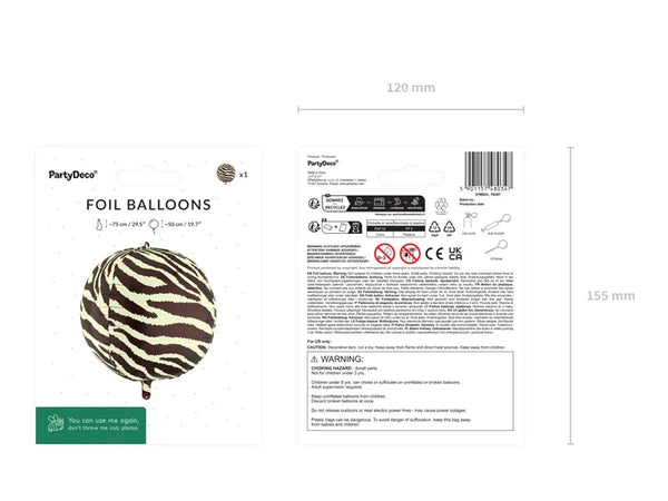 Folienballon Ball | Zebrastreife | 75 cm