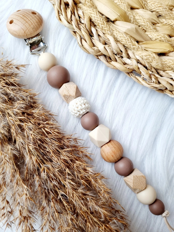 Schnullerkette Brownie Beige
